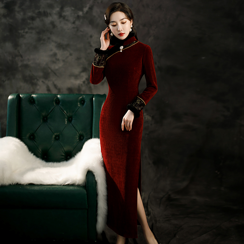 Ethnic Clothing Spring Traditional Chinese Cheongsam For Women Retro Elegant Floral Print Long Dresses Improved Slim ShangHai Bay Cheongsam