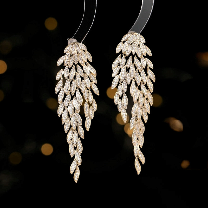 Sparkling Luxury Jewelry Dangle Earrings 925 Sterling Silver Pave White Sapphire CZ Diamond Gemstones Party Women Wedding Long Tassels Drop Earring Gi