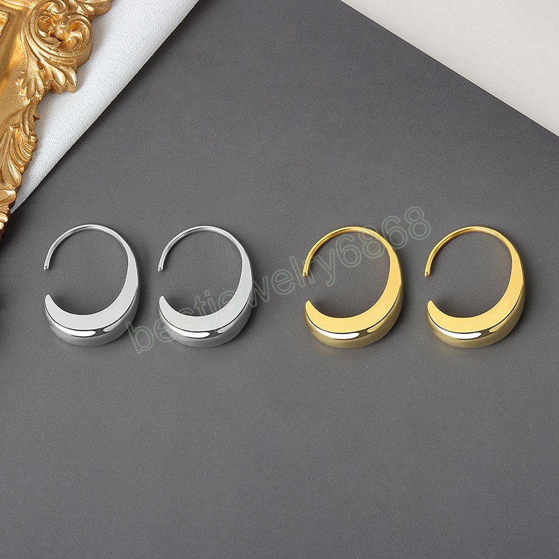 Gold Plated Chic Huggie Earrings Women Ear Hook Chunky Earrings Hoops Brass Geometric Earring Female Minimalist Jewelry