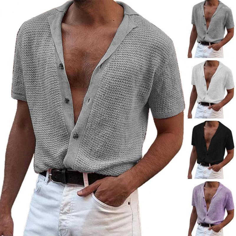 Men's Casual Shirts Men T-shirt Solid Color Cardigan Short Sleeve Turn-down Collar Knitted Loose Type Single-breasted Tops Daily Clothing, Black
Men's Casual Shirts Men T-shirt Solid Color Cardigan Short Sleeve Turn-down Collar Knitted Loose Type Single-breasted Tops Daily Clothing, Black