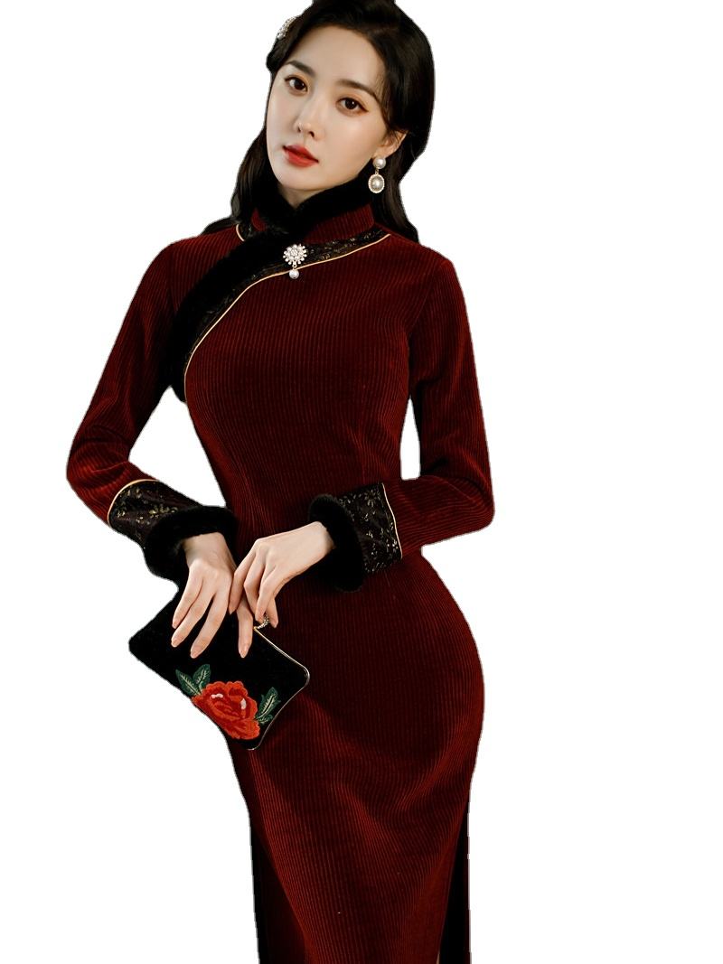 Ethnic Clothing Spring Traditional Chinese Cheongsam For Women Retro Elegant Floral Print Long Dresses Improved Slim ShangHai Bay Cheongsam