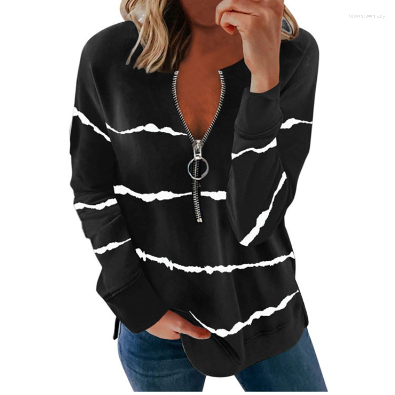 Women' T Shirts Fall/Winter Burst Stripe Zipper V-neck Long Sleeves Large Size Loose Women' T-shirt Sweatshirt, Black
Women' T Shirts Fall/Winter Burst Stripe Zipper V-neck Long Sleeves Large Size Loose Women' T-shirt Sweatshirt, Black