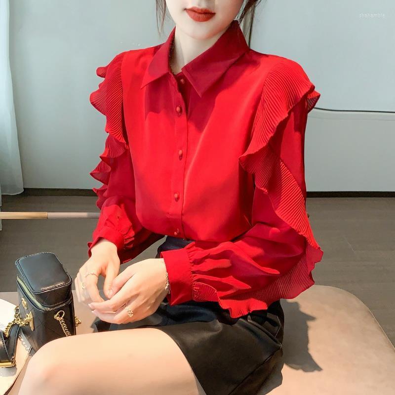 Women's Blouses Red Spring Chiffon Shirt Women's Clothing Korean Women 2022 Fashion Elegant Long Sleeve Ruffles Blusas Femininas
Women's Blouses Red Spring Chiffon Shirt Women's Clothing Korean Women 2022 Fashion Elegant Long Sleeve Ruffles Blusas Femininas