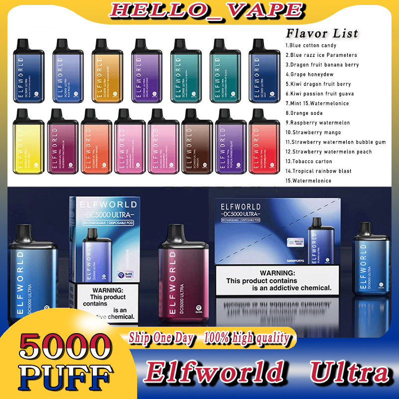 Original Elfworld Ultra 5000 Puffs Disposable Vape Pen Electronic Cigarette With Rechargeable 650mAh Battery 13ml Prefilled Pod mesh coil DC5000 Bar Kit
Original Elfworld Ultra 5000 Puffs Disposable Vape Pen Electronic Cigarette With Rechargeable 650mAh Battery 13ml Prefilled Pod mesh coil DC5000 Bar Kit
