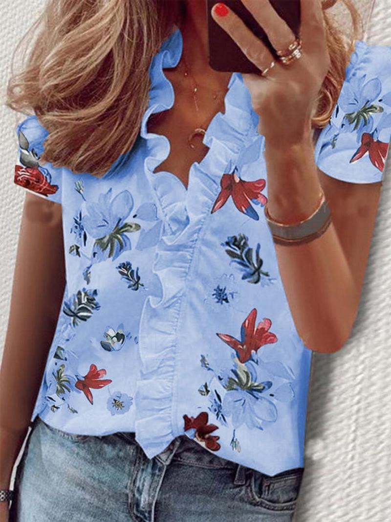Women' Blouses Blouse Shirt Women Short Sleeve Elegant Fashion Ruffle V Neck Womens Tops And Tunic, Style12
Women' Blouses Blouse Shirt Women Short Sleeve Elegant Fashion Ruffle V Neck Womens Tops And Tunic, Style12