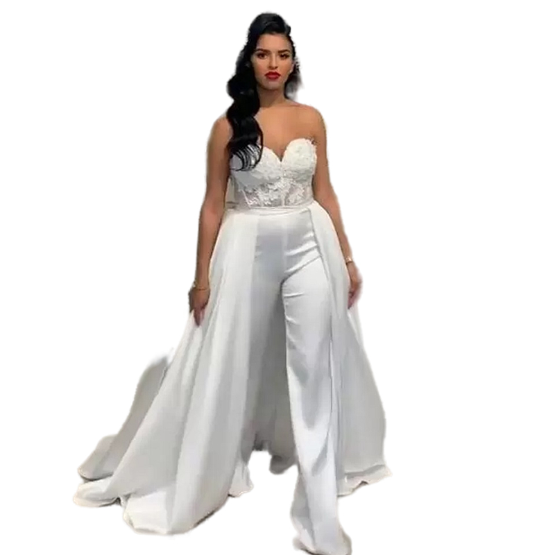 Modern Women Jumpsuits Wedding Dress With Detachable Skirt Sweetheart Corset Bridal Gowns Lace Appliques A Line Vestido De Novia Strapless Abiye Dubai