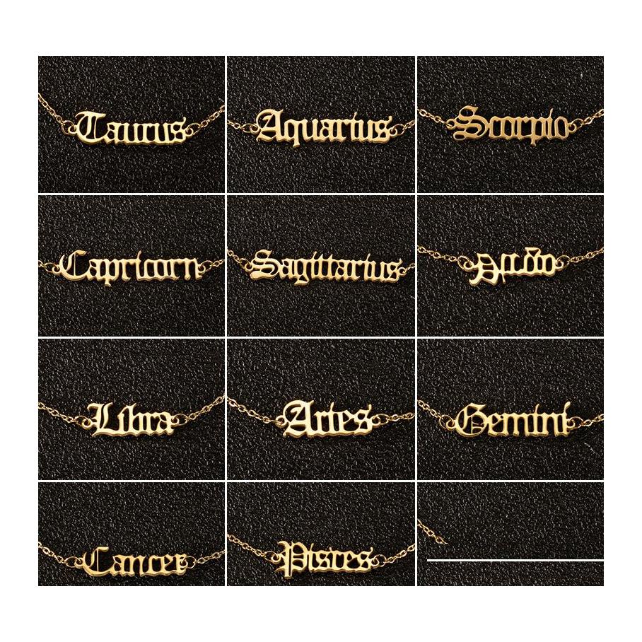 Anklets Zodiac Sign Punk Charm 12 Constellation Classic Letter Ankle Bracelet Stainless Steel Jewelry Women Gift Drop Delivery Dh1Yc
Anklets Zodiac Sign Punk Charm 12 Constellation Classic Letter Ankle Bracelet Stainless Steel Jewelry Women Gift Drop Delivery Dh1Yc