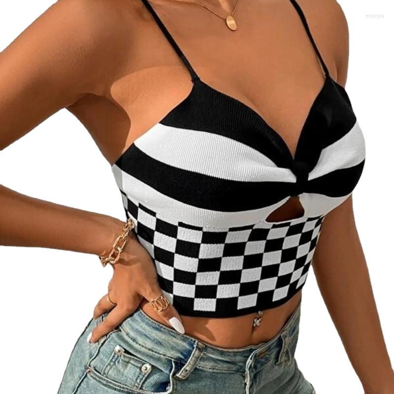 Women' Tanks 2022 Summer Female Clothes Hollow Out V-neck Backless Woman Camis Black White Plaid Patchwork Stripes Top Lady Sexy And Tees
Women' Tanks 2022 Summer Female Clothes Hollow Out V-neck Backless Woman Camis Black White Plaid Patchwork Stripes Top Lady Sexy And Tees