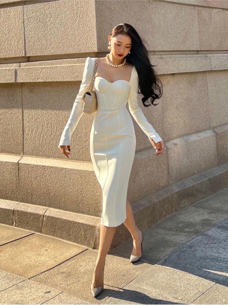 Casual Dresses Square Collar Slim Bodycon Black Vestido Femme Fashion Outerwear Robe Women Autumn Long Sleeve Elegant A-Line Midi White
Casual Dresses Square Collar Slim Bodycon Black Vestido Femme Fashion Outerwear Robe Women Autumn Long Sleeve Elegant A-Line Midi White