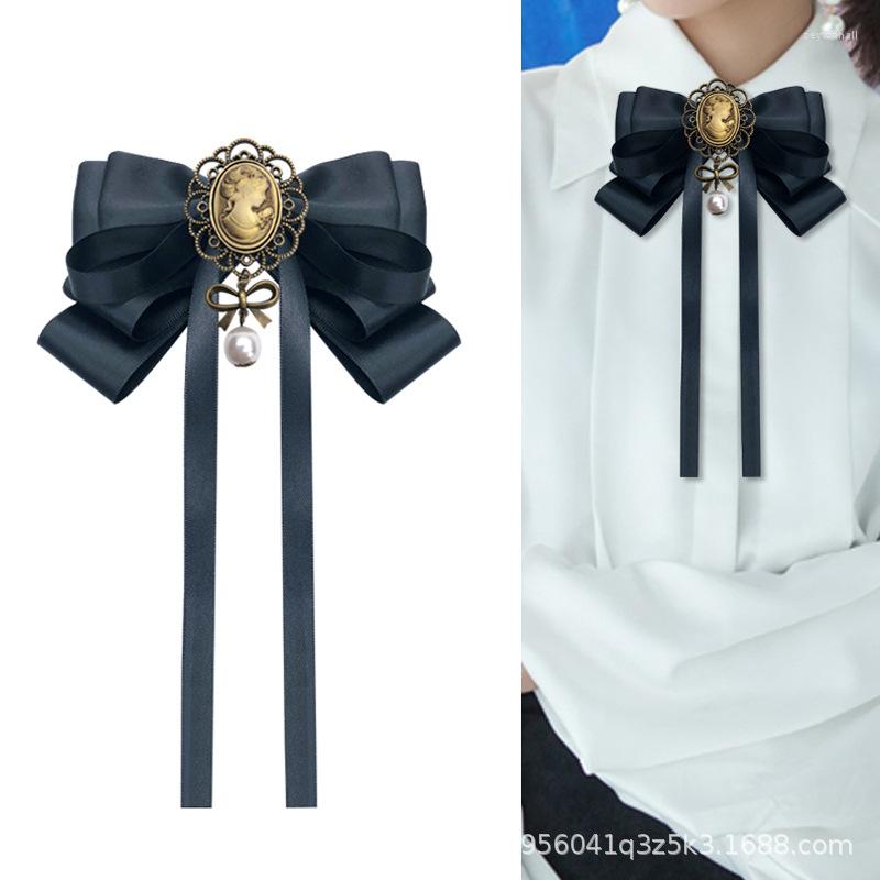 Brooches I-Remiel Black Beauty Head Bow Tie Female Brooch Retro British College Style Bows For Women Shirt Collar Accessories