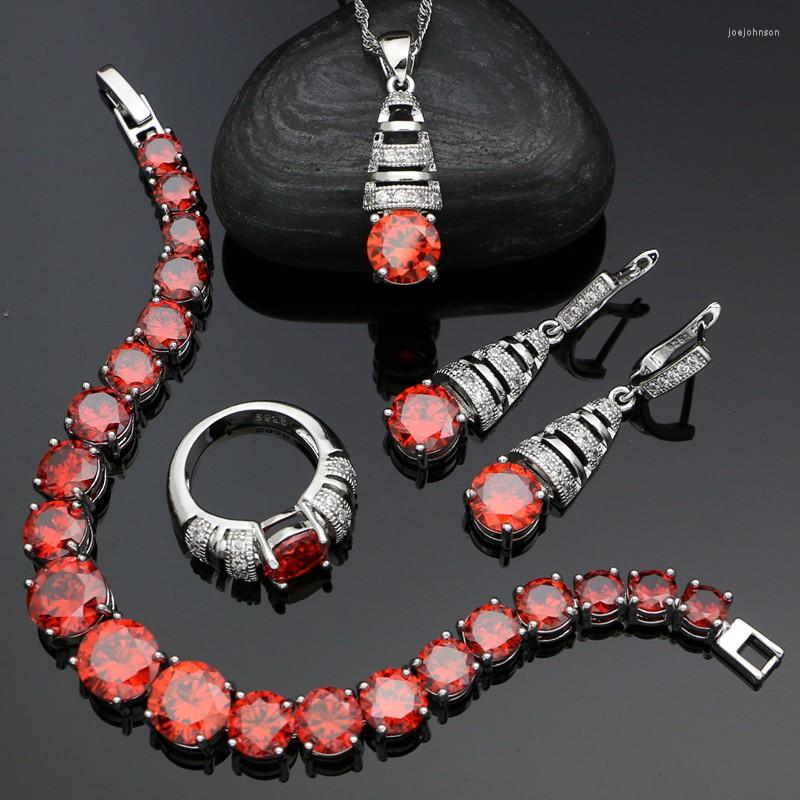 Necklace Earrings Set Bridal For Women Red Cubic Zirconia 925 Silver Pendant Ring Bracelet, Picture shown
Necklace Earrings Set Bridal For Women Red Cubic Zirconia 925 Silver Pendant Ring Bracelet, Picture shown