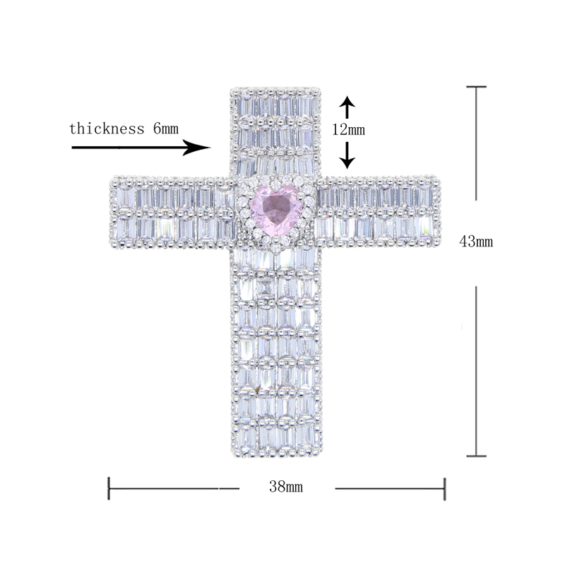 Hip Hop Iced Out Bg Pink Heart pendant Cz Paved Classic Cross Shape Pendant Necklace gifts jewelry for Men Women Valentine's Day