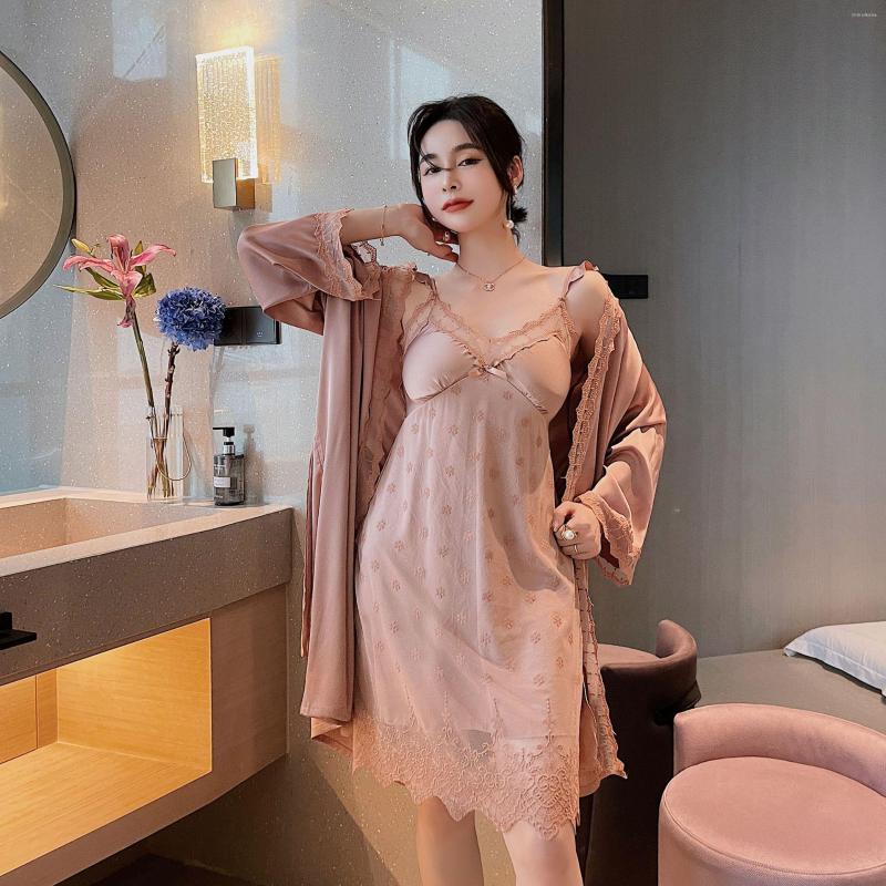 Women's Sleepwear 2PCS Women Robe Gown Sets Bride Wedding Underwear Kimono Bathrobe Sexy Lace Nightdress Spring Summer Rayon Home Wear, Gh104
Women's Sleepwear 2PCS Women Robe Gown Sets Bride Wedding Underwear Kimono Bathrobe Sexy Lace Nightdress Spring Summer Rayon Home Wear, Gh104