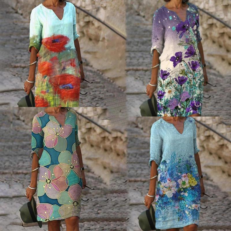 Casual Dresses Flower Print Rendering Fashion V-neck Middle Sleeve Waist Pullover A-line Skirt Dress, Blue
Casual Dresses Flower Print Rendering Fashion V-neck Middle Sleeve Waist Pullover A-line Skirt Dress, Blue