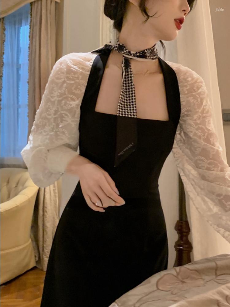 Casual Dresses Long Sleeve Elegant Lace Dress Party Spring Autumn Slim Vintage Black Midi Woman Design Korean Style Backless
Casual Dresses Long Sleeve Elegant Lace Dress Party Spring Autumn Slim Vintage Black Midi Woman Design Korean Style Backless
