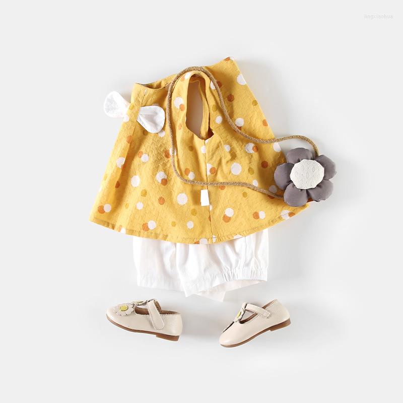 Clothing Sets Two Piece Baby Vest For Girls Summer Sleeveless Bow T-shirt Pants 2pcs Outfits Fashion 0-6Years