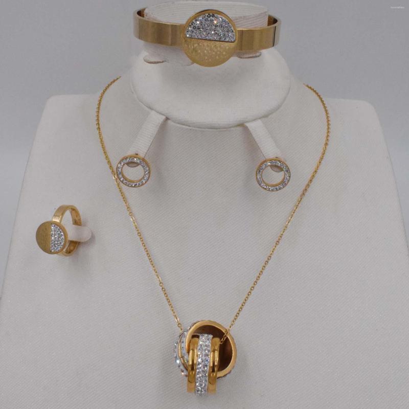 Necklace Earrings Set Dubai Gold Color Crystal Earring Bracelet Ring Rhinestone Simple Party Dress For Women, Picture shown
Necklace Earrings Set Dubai Gold Color Crystal Earring Bracelet Ring Rhinestone Simple Party Dress For Women, Picture shown