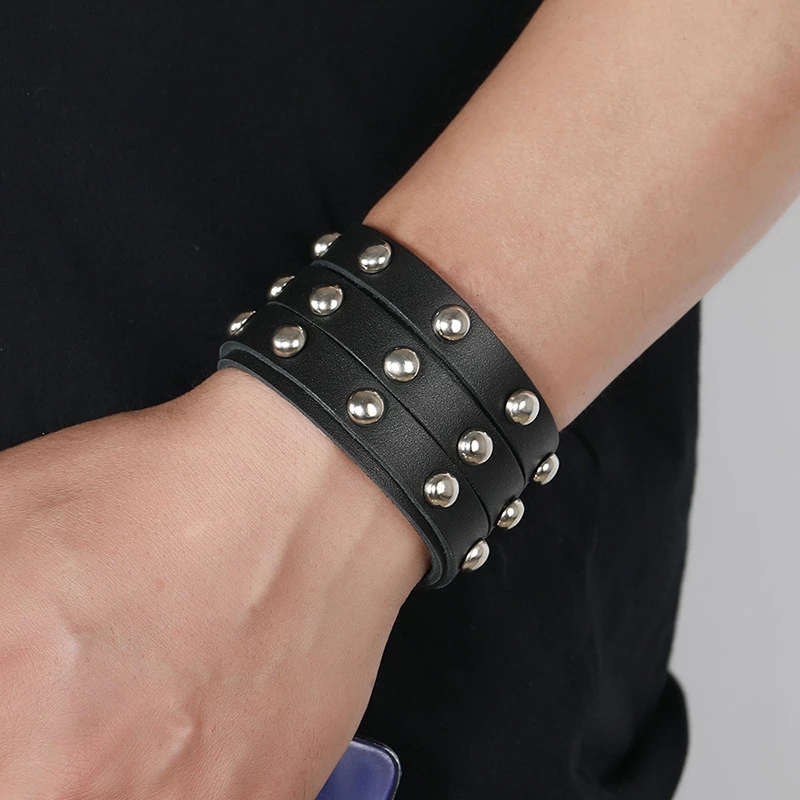 Charm Bracelets 2023 New Fashion Leather Wide Cuff Bangles Punk Vintage Black Coffee Couple For Men Jewelry Bracelets