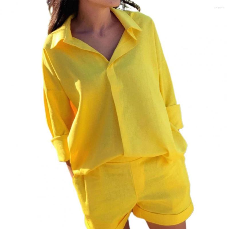 Women' Tracksuits Yellow Shirt Shorts Women Outfit Tracksuit Solid Color Long Sleeves Casual Deep Crotch Blouse Set Summer
Women' Tracksuits Yellow Shirt Shorts Women Outfit Tracksuit Solid Color Long Sleeves Casual Deep Crotch Blouse Set Summer