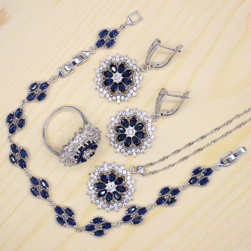 Necklace Earrings Set GZJY 925 Silver Stamp Flower Shape Pendant Blue Crystal Ring Chain Bracelet Jewelry For Women, Picture shown
Necklace Earrings Set GZJY 925 Silver Stamp Flower Shape Pendant Blue Crystal Ring Chain Bracelet Jewelry For Women, Picture shown