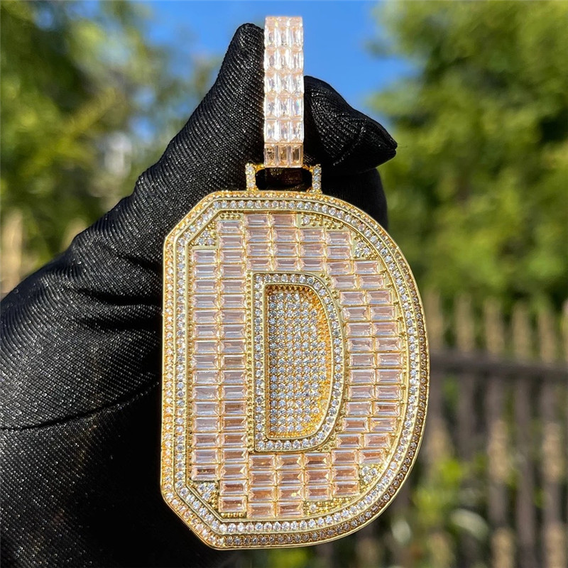 AZ Custom Name Necklace Jewelry Gold Plated CZ Letter Pendant Necklace with 3MM 24INCH Rope Chain for Men Women