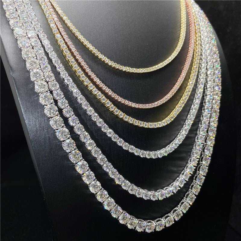 Fine Jewelry 925 Sterling Silver Vvs Moissanite Tennis Necklace Diamond Mossanite Tennis Chain