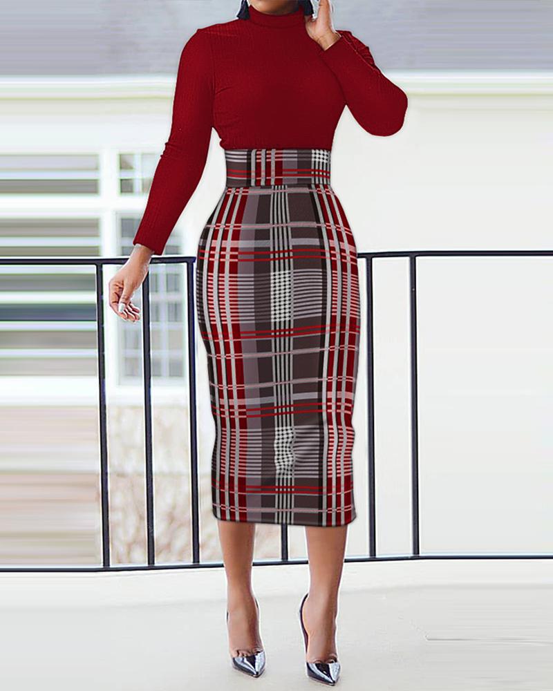 Fashion Women Casual Dresses Printed Elegant Bodycon Long Sleeve Pencil Business Suiting Office Midi Dress