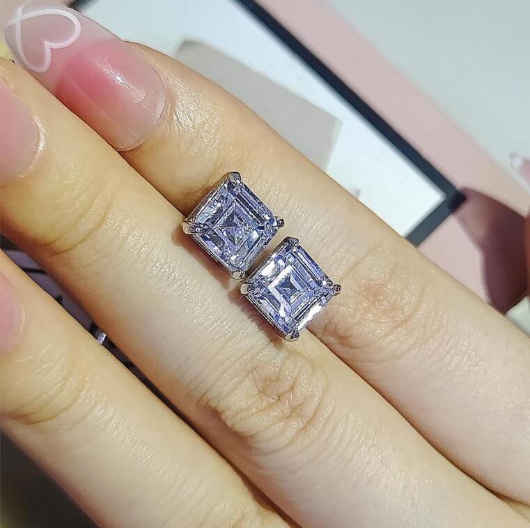 Classical Jewelry Stud Earring 925 Sterling Silver Emerlad Cubic Zircon CZ Diamond Gemstones Party Women Wedding Earring For Lover Gift