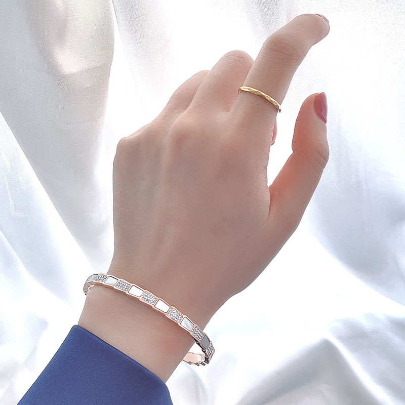 Bracelet Titanium Steel Snake Bone Cuff with Shell and Cubic Zirconia for Special Occasion Gift High Quality Texture