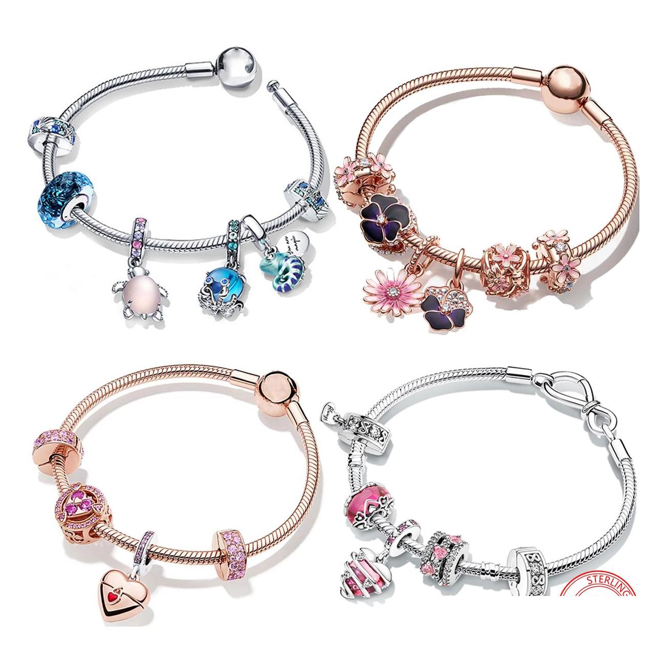 Charm Bracelets 925 Sterling Sier Bracelet Romantic Pink Air Balloon Heart Travel Passport Pandora Girls Jewelry Fashion Accessories Dhi3P