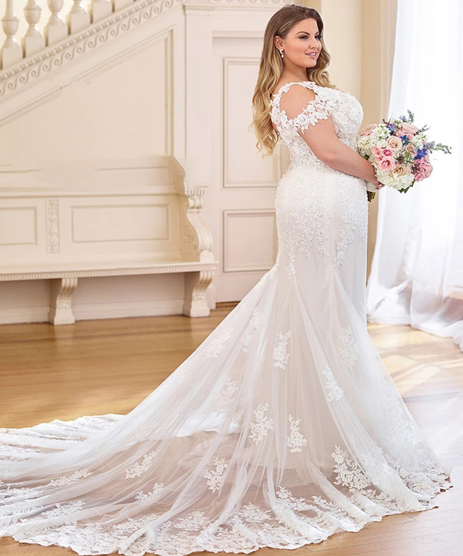 Plus Size Princess Mermaid Wedding Dresses with Cap Sleeve 2023 Lace Applique Floral Outdoor Church Country Wedding Bride Gowns