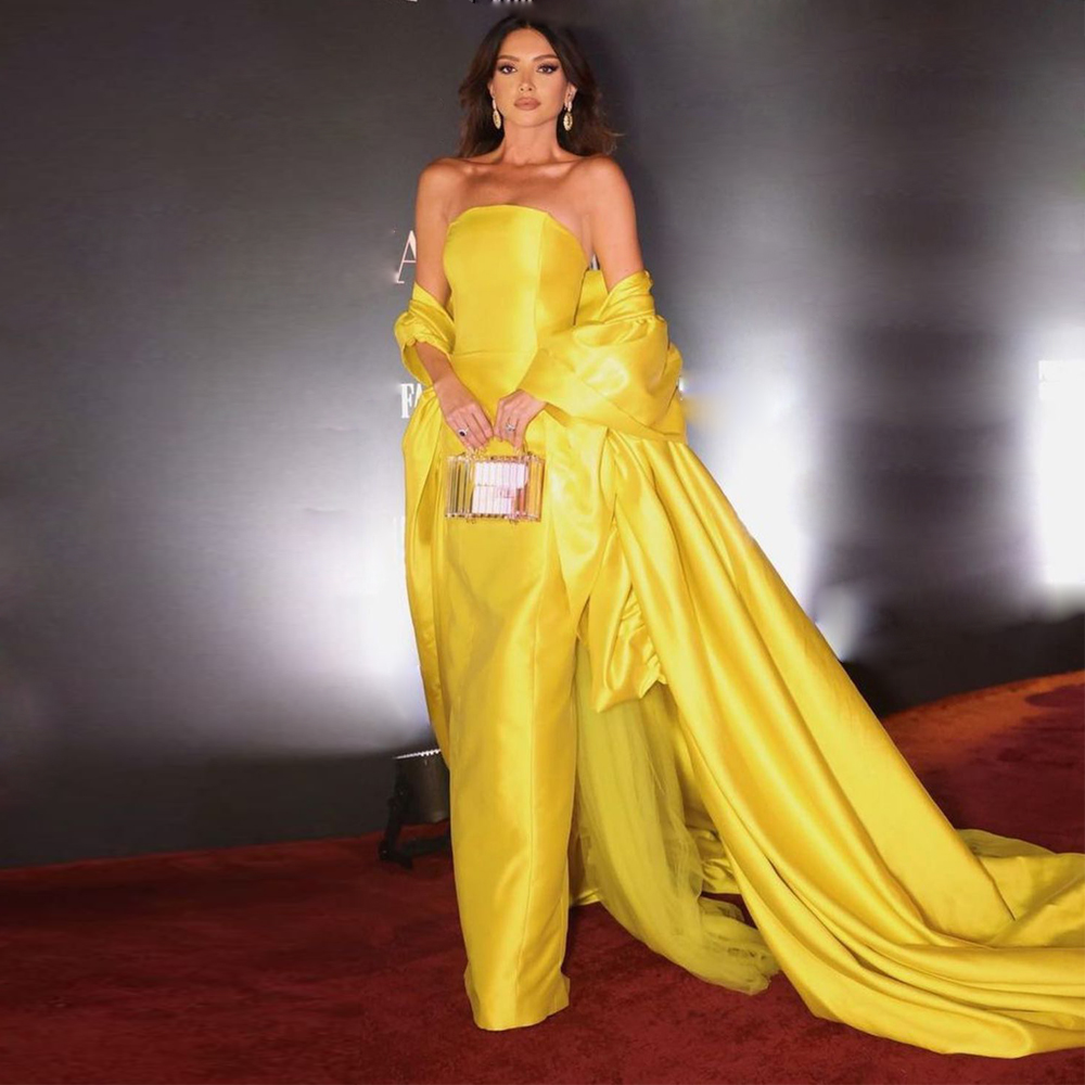 Satin Mermaid Evening Dresses for Special Occasions Strapless Sheath Evening Gown with Jacket vestidos de novia gala