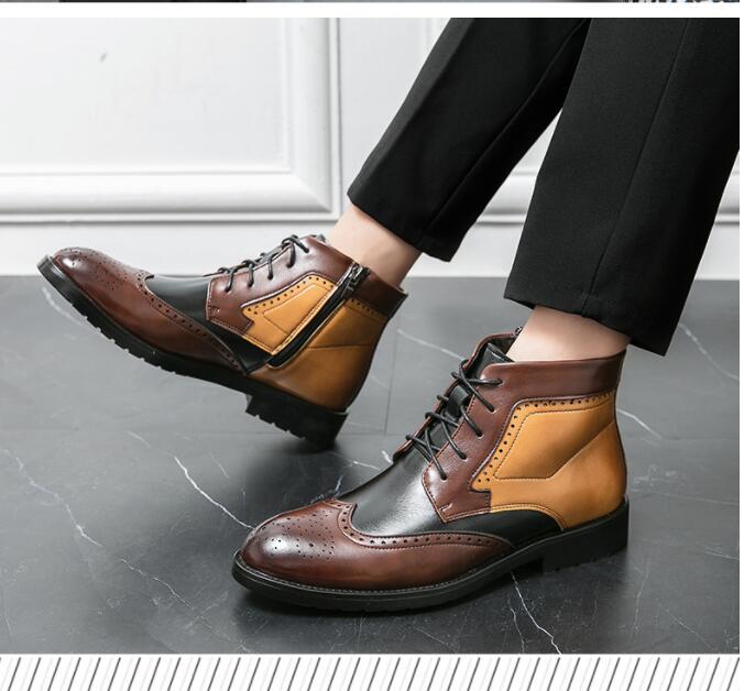 New Arrivals Mixed Colors Block Men's Short Boots Zipper Lace-up Round Toe Handmade Men Ankle Boots Size 38-44