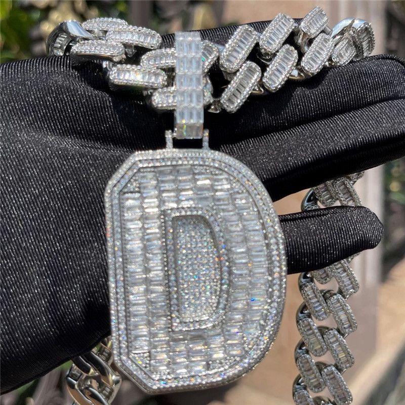 AZ Custom Name Necklace Jewelry Gold Plated CZ Letter Pendant Necklace with 3MM 24INCH Rope Chain for Men Women