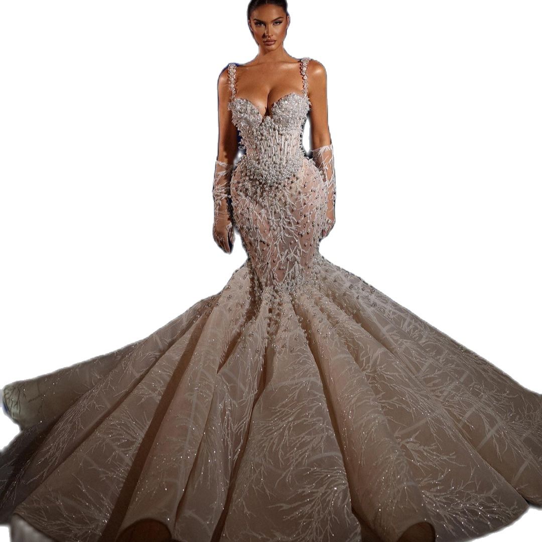 Exquisite Crystal Mermaid Wedding Dresses Vintage Sweetheart Bridal Gowns Custom Made Pearls Beads Dress Vestido De Novia