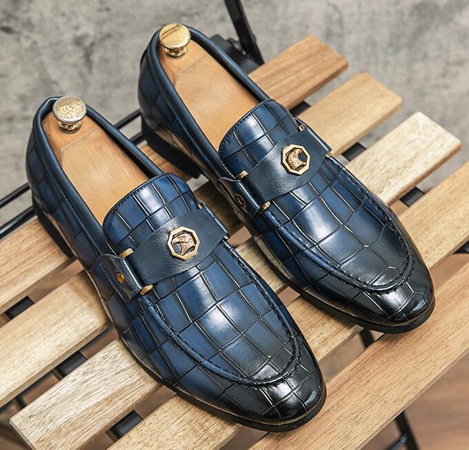Black Men Loafers Shoes Crocodile Pattern Men Dress Sheos Round Toe Wedding Men Shoes Zapatos De Vestir Hombre