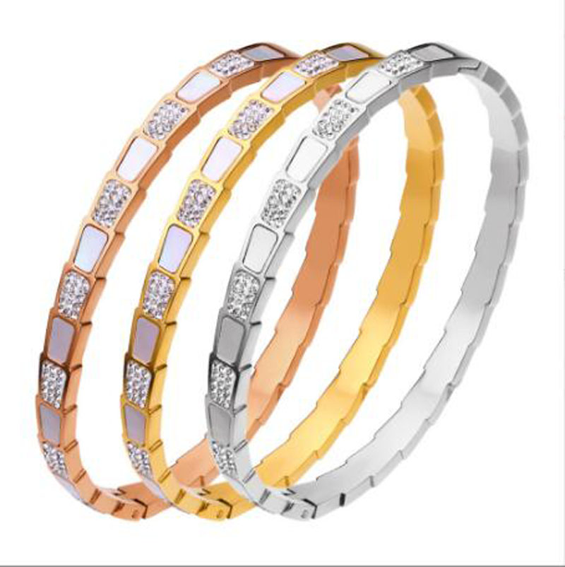 Bracelet Titanium Steel Snake Bone Cuff with Shell and Cubic Zirconia for Special Occasion Gift High Quality Texture