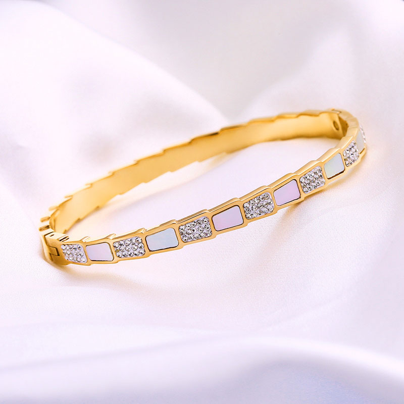 Bracelet Titanium Steel Snake Bone Cuff with Shell and Cubic Zirconia for Special Occasion Gift High Quality Texture