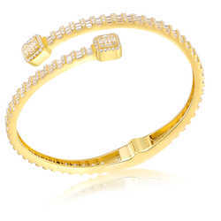Drop Shipping Fine Women Jewelry 3.8mm Width Sterg Sier Vvs Baguette Moissanite Dia Famous Brand Cuff Bangle