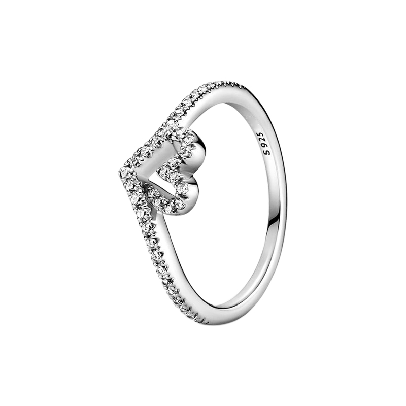 Sparkling Wishbone Heart Ring Real Sterling Silver for Pandora CZ Diamond Wedding Jewelry 18K Rose Gold Girlfriend Gift Engagement Rings with Original Box