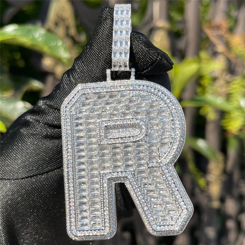 AZ Custom Name Necklace Jewelry Gold Plated CZ Letter Pendant Necklace with 3MM 24INCH Rope Chain for Men Women