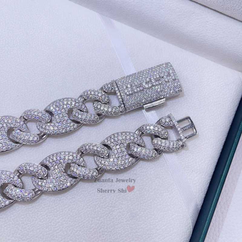 necklace moissanite chain White Gold Silver 925 20mm Mariner Link Iced Out Hip Hop Men Rapper Jewelry Custom Name Lock Moissanite Chain