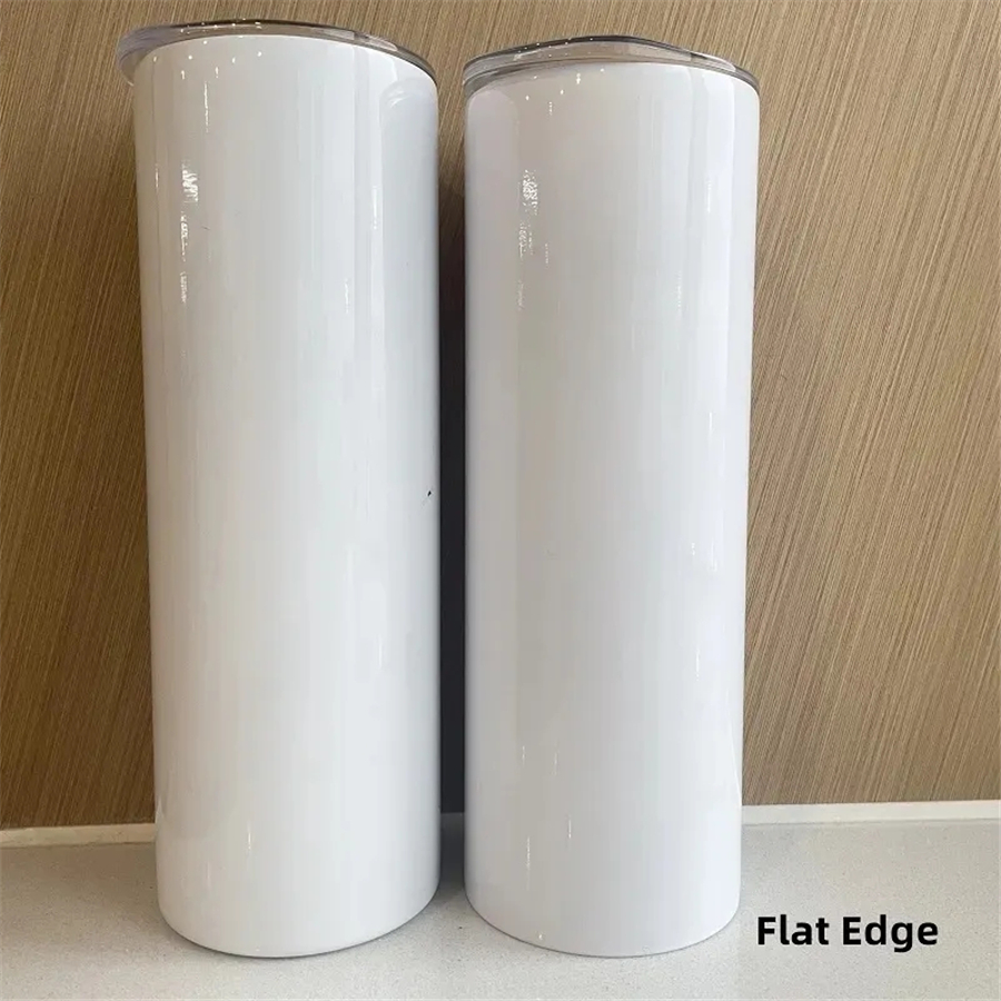 US warehouse FLAT EDGE 20oz Sublimation Straight Tumbler with straw Stainless Steel Glossy Double-Wall Vacuum Insulated Water Bottle No Ghosting in th