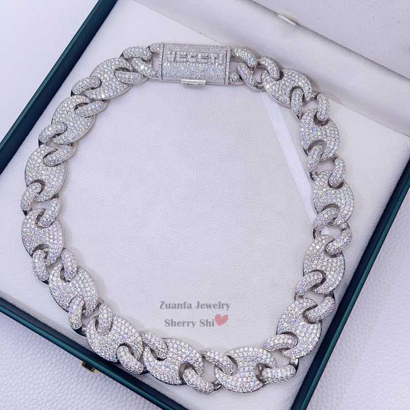 necklace moissanite chain White Gold Silver 925 20mm Mariner Link Iced Out Hip Hop Men Rapper Jewelry Custom Name Lock Moissanite Chain