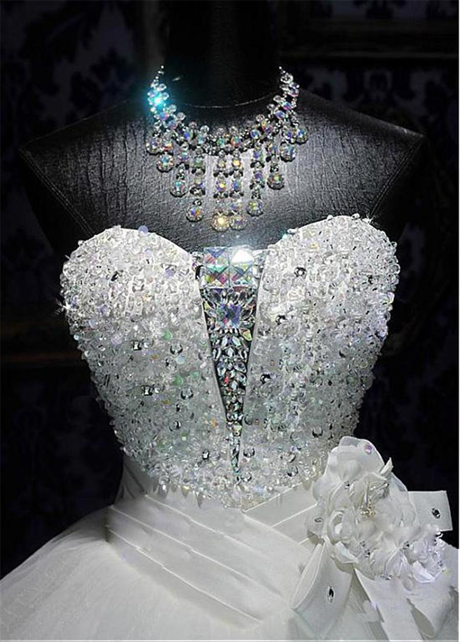 Stunning Tulle Ball Gown Wedding Dress With Beadings & Rhinestones Bling Bling Wedding Gowns Floor Length Bridal Dress