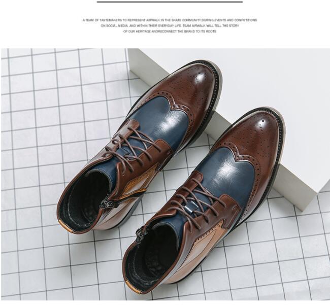 New Arrivals Mixed Colors Block Men's Short Boots Zipper Lace-up Round Toe Handmade Men Ankle Boots Size 38-44