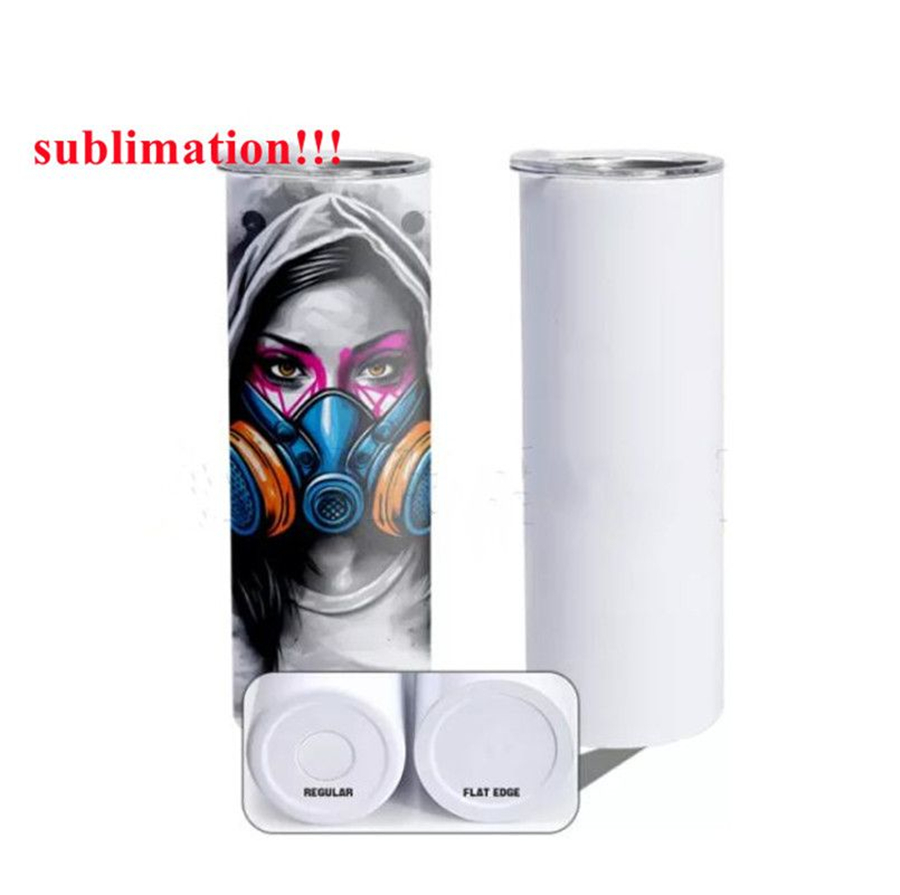 US warehouse FLAT EDGE 20oz Sublimation Straight Tumbler with straw Stainless Steel Glossy Double-Wall Vacuum Insulated Water Bottle No Ghosting in th