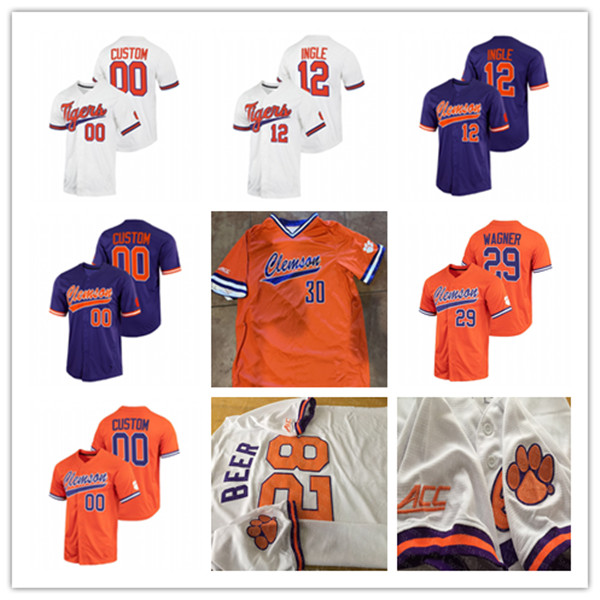 Clemson Tigers College Baseball Jerseys Max Wagner Cooper Ingle Blake Wright Benjamin Blackwell Tyler Corbitt Caden Grice Bryar Hawkins Mac Starbuck Mack Anglin 4X
