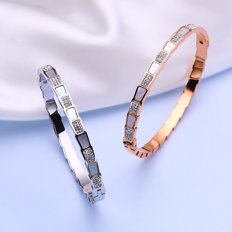 Bracelet Titanium Steel Snake Bone Cuff with Shell and Cubic Zirconia for Special Occasion Gift High Quality Texture