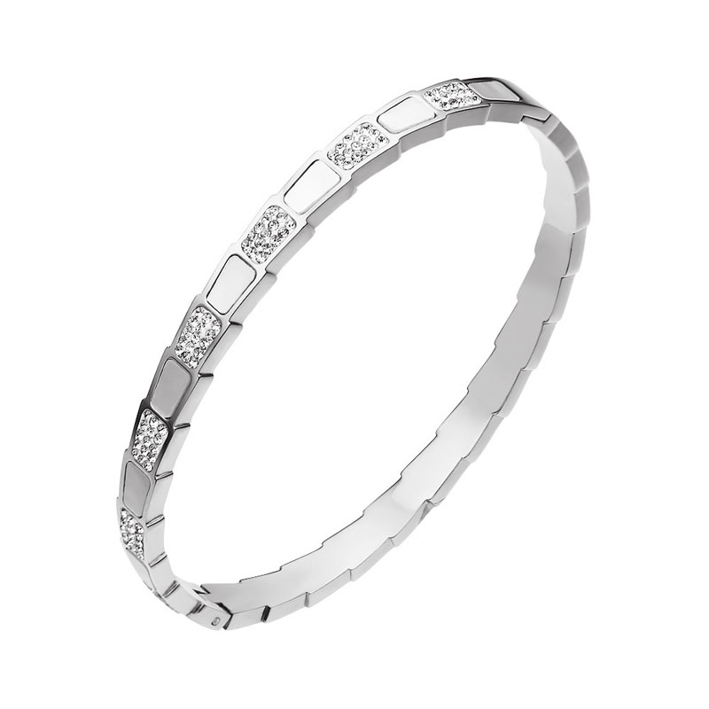 Bracelet Titanium Steel Snake Bone Cuff with Shell and Cubic Zirconia for Special Occasion Gift High Quality Texture